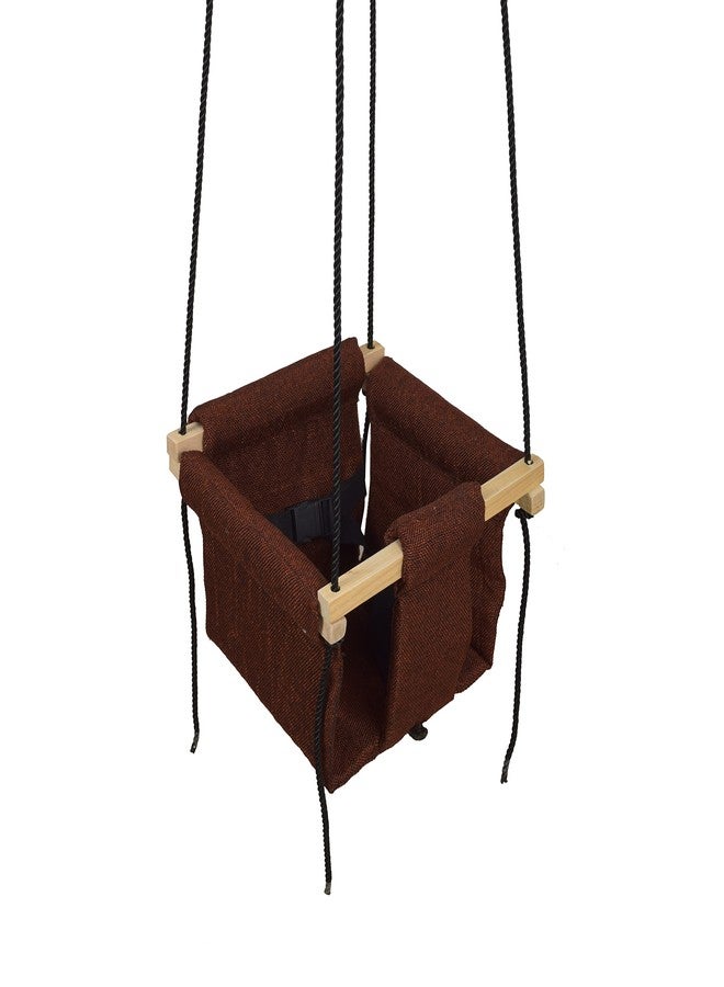 BOFFLE Cotton Cloth and Wooden Hanging Swing for Babies Indoor Outdoor Toddler Seat Chair for Baby Hammock Chair Cradle Birthday Gift for Kids (6 Months to 3 Years) (CHOCOLATEY) - Image 2